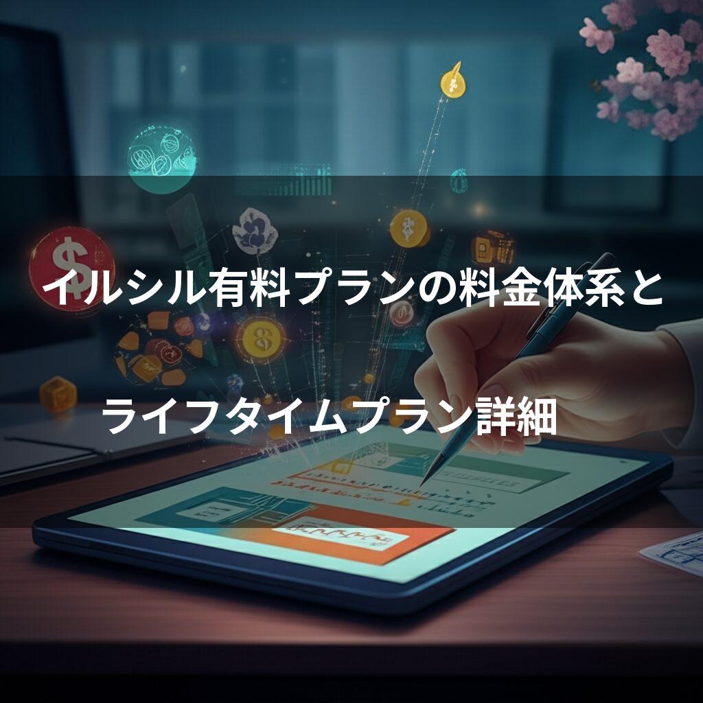 手でタブレットの画面をペンで操作し、お金やグラフのアイコンが浮かび上がっている様子。