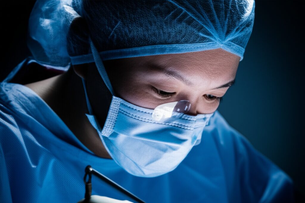 手術中の医療従事者の顔