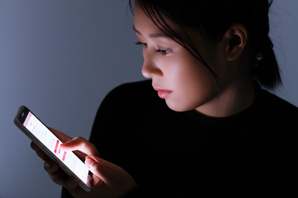 スマホを見る女性