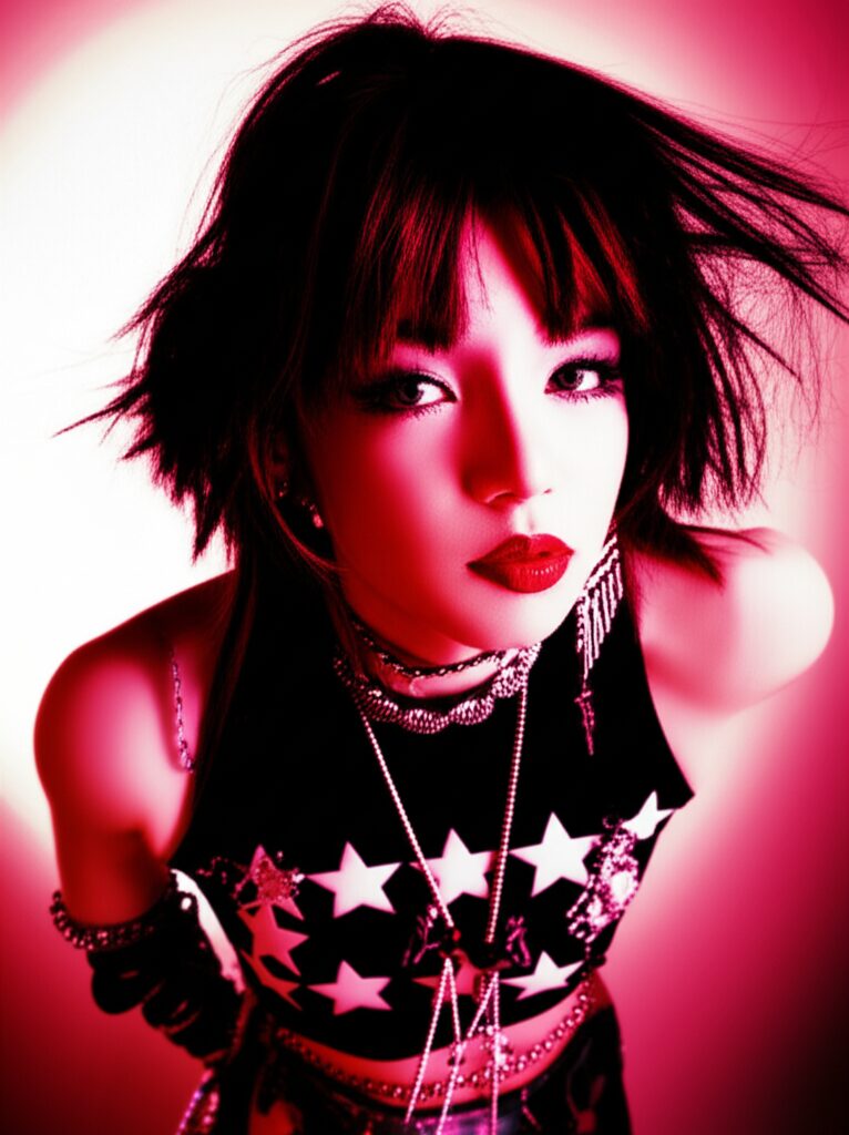 赤い照明の女性ポートレート