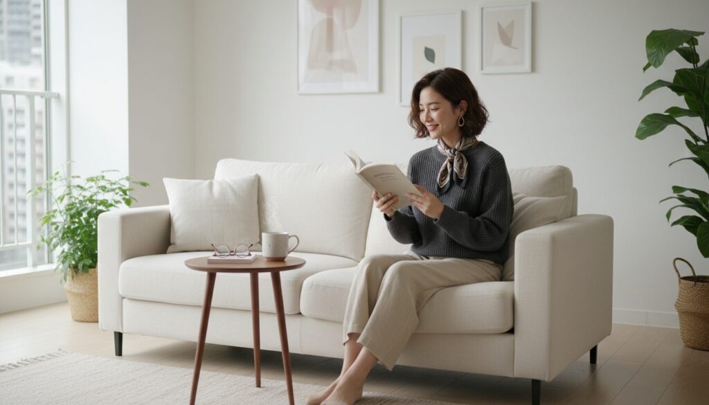 穏やかな一人時間を楽しむ自立した日本人女性